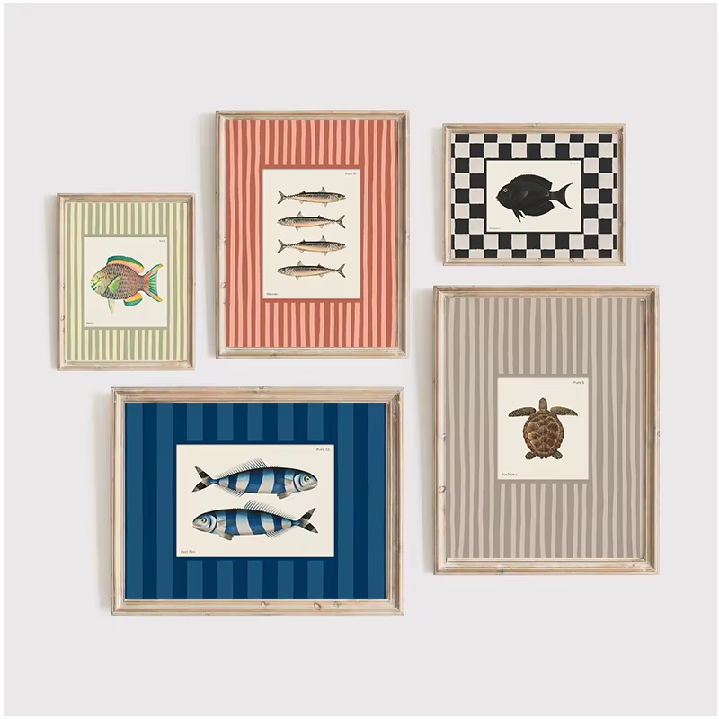 Kids Educational Poster - Modern Striped Retro Marine Life Art