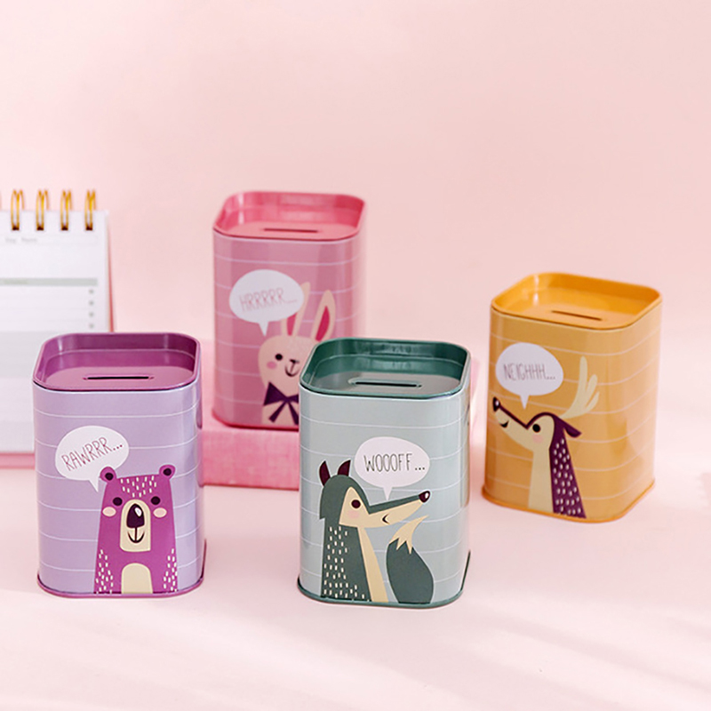 Kids Education Money - 1Pcs Animals Tinplate Piggy Bank Square