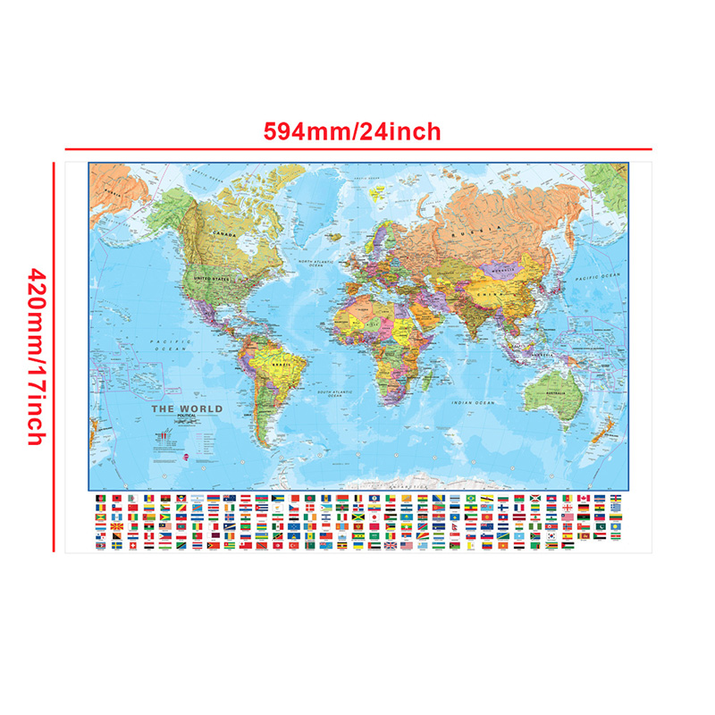 A2 Map of The World 59*42cm wi - Kids Educational Poster recension och pris